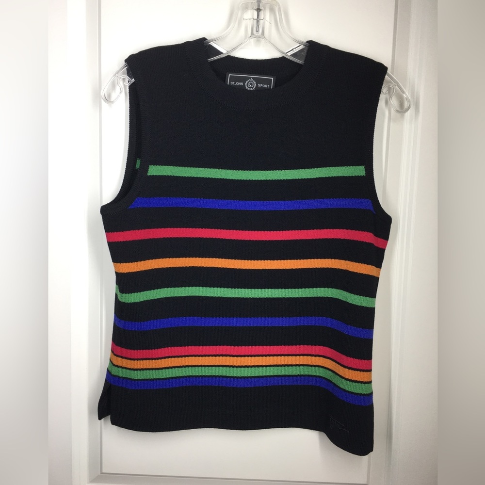 NWOT ST. JOHN Sleeveless Striped Tank Petite Black multicolored S